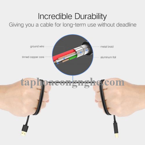 Ugreen 10351 3M màu Đen Cáp USB 2.0 sang USB B máy in đầu mạ vàng US135 30010351